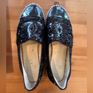 CHANEL BLACK SEQUIN ESPADRILLES
